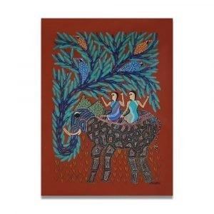 Tribes riding elephant pithora art