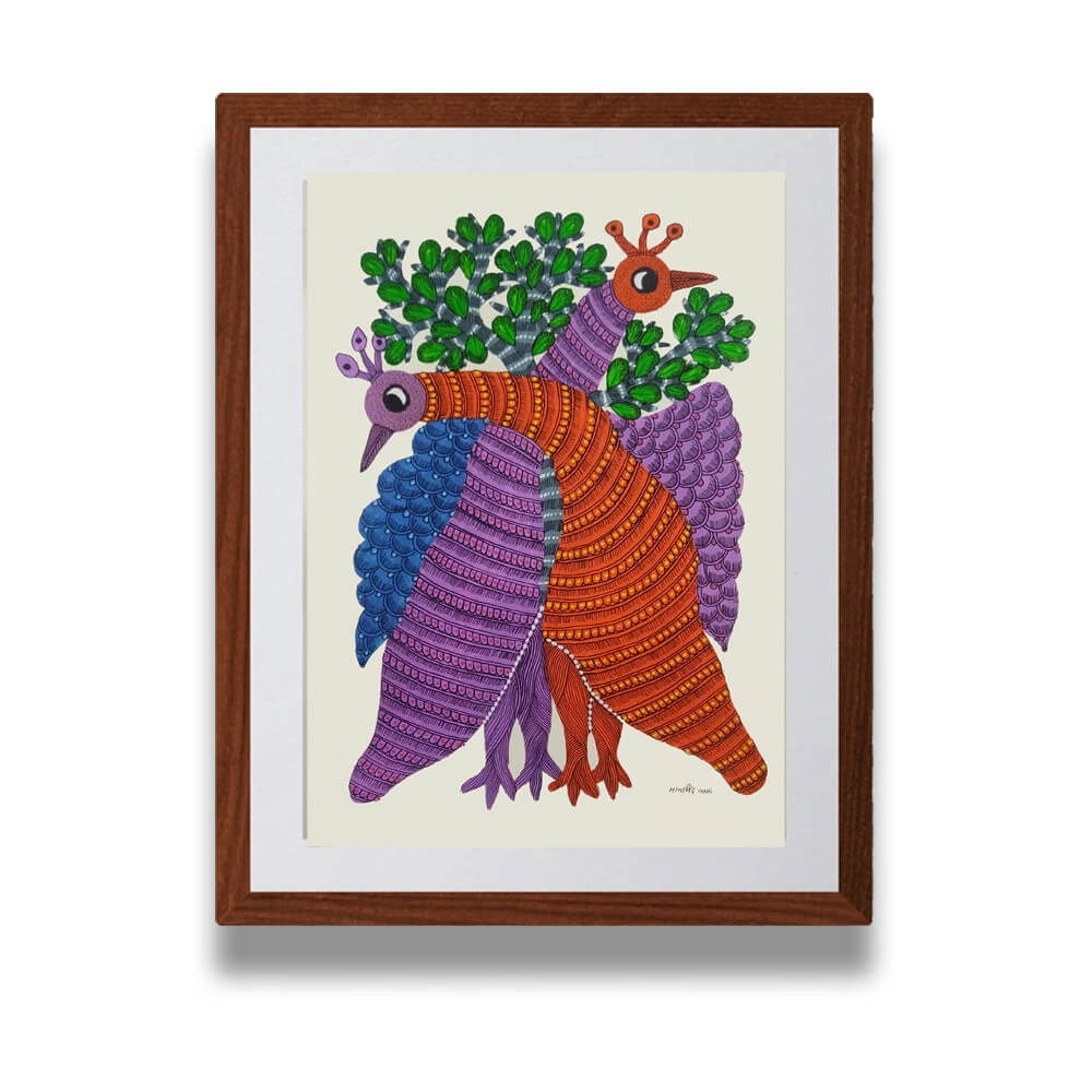 Two Peacock Paper Gond Painting