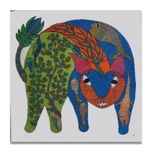 Wild Animals embed in nature gond painting