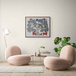 Deer family under a Tree Gond Painting