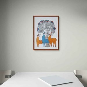 Orange and blue deer canvas painting