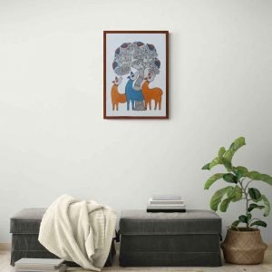 Orange and blue deer tribal painting