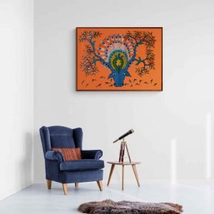 Cow and peacock canvas painting