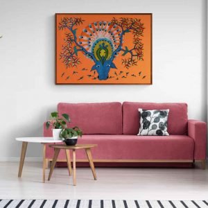 Cow and peacock tribal painting