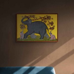 Elephant and two calfs acrylic painting