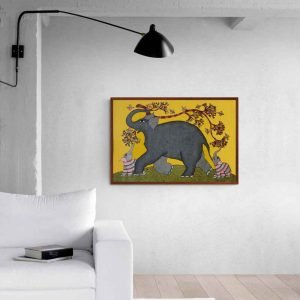 Elephant and two calfs gond painting