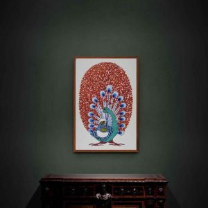 Peacock and chick acrylic painting