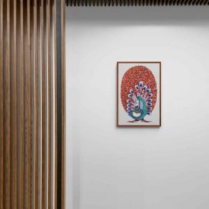 Peacock and chick gond painting