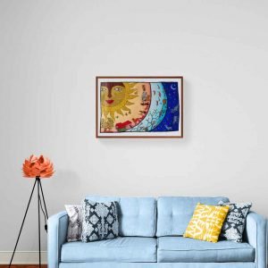 Sun and various life forms canvas painting