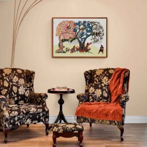 Woman Collecting mahua in forest Tribal painting