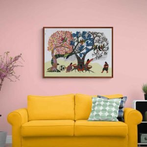 Woman Collecting mahua in forest wall painting