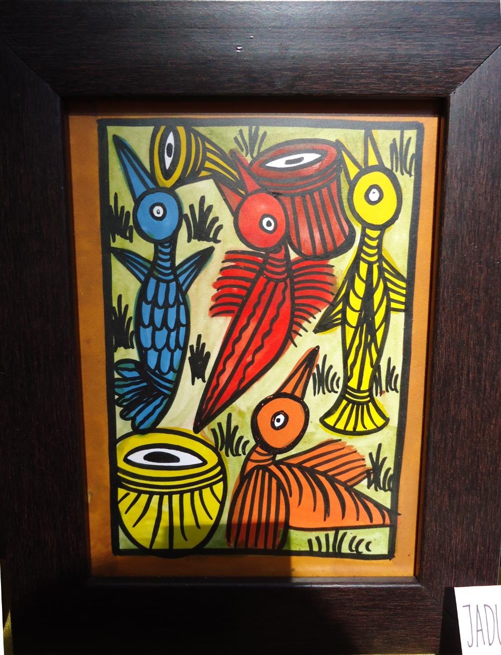 Jadopatia scroll painting by the Santhal tribe, a hand-painted narrative scene used in funerary ritual storytelling